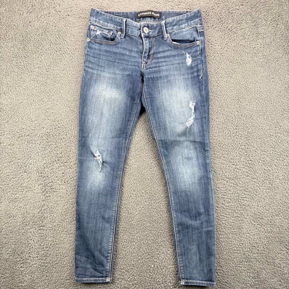 Express Jeans Stella Low Rise Legging Womens 4s Blue Distressed Denim‎ Skinny